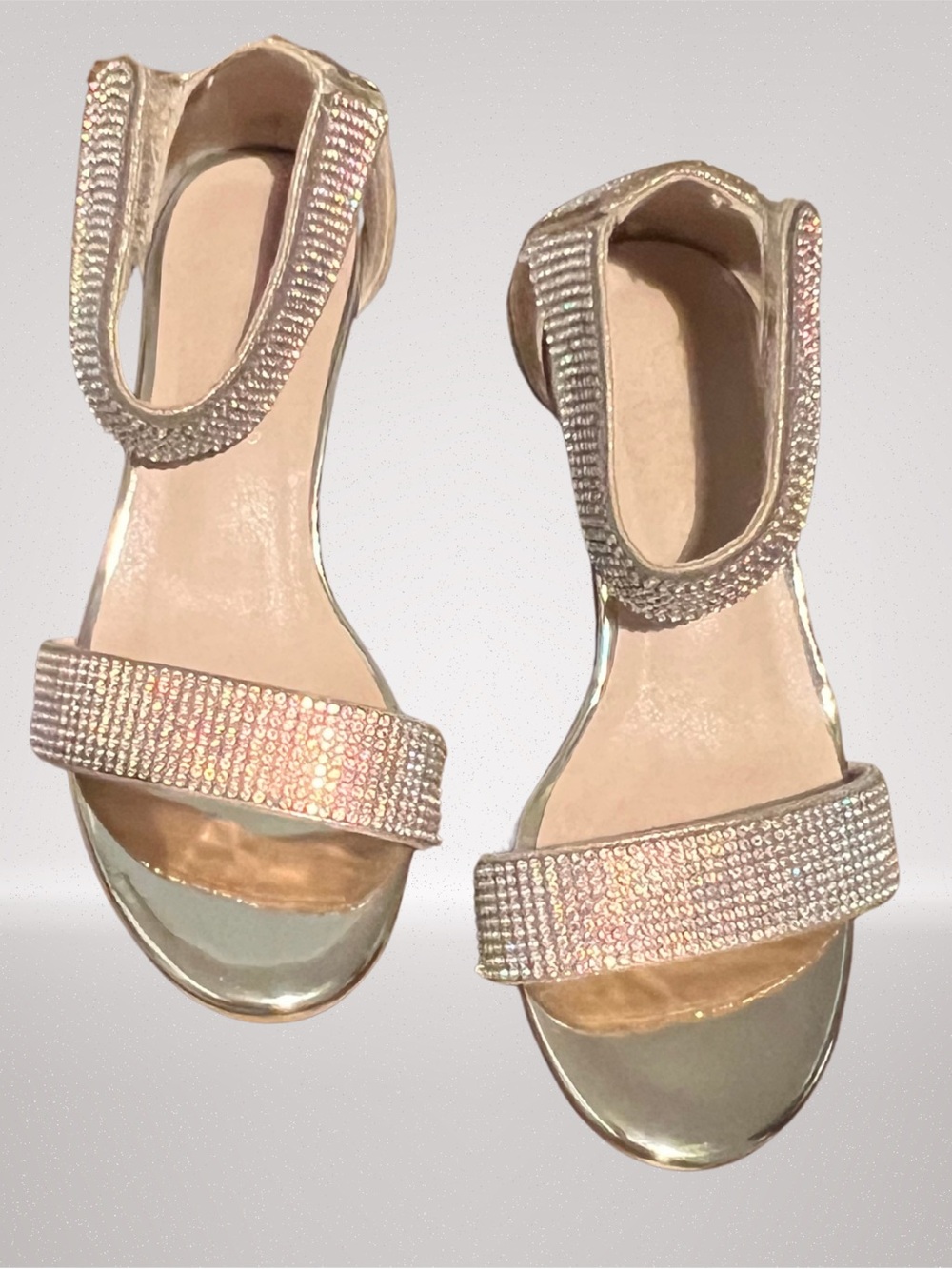 Link Girls Rhinestone Ankle Strap Sandals Size 11 Silver Dress Shoes